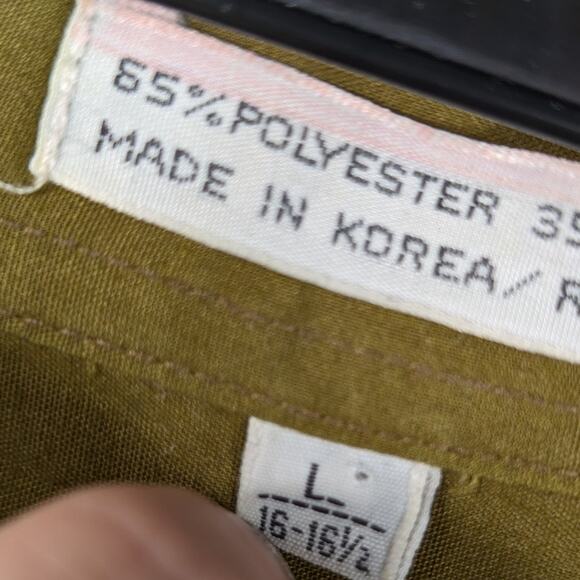 Monte Carlo 16-16.5 L Vintage Olive Green Dress Shirt Men's Made in Korea 80s - Picture 3 of 4